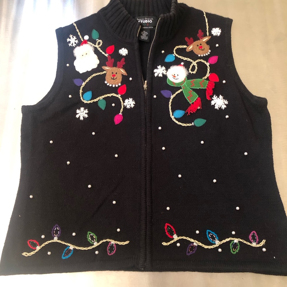 Vintage Christmas Sweater Vest  - size large petite, Designs Original Studio Joy